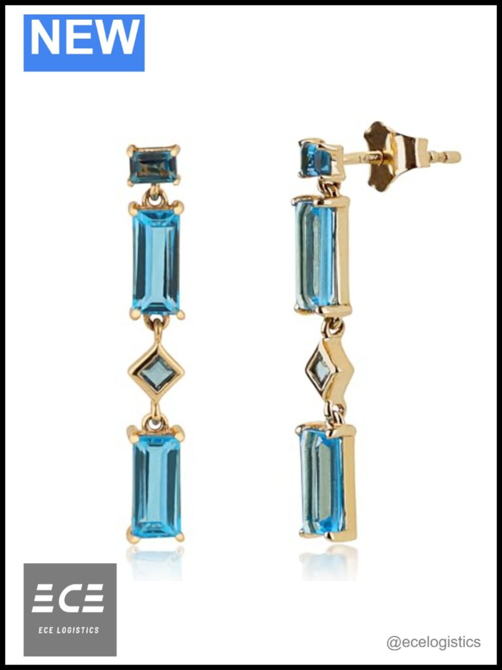 14k Gold London Blue & Swiss Blue Topaz Dangle Earrings Hypoallergenic